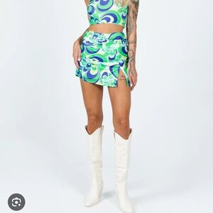 Princess Polly Blue and Green Mini Skirt with Slit